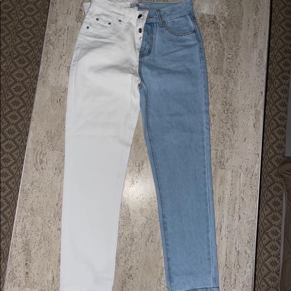 half white half denim jeans!